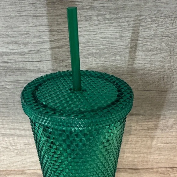 Green Studded Tumbler with Straw - Picture 2 of 4